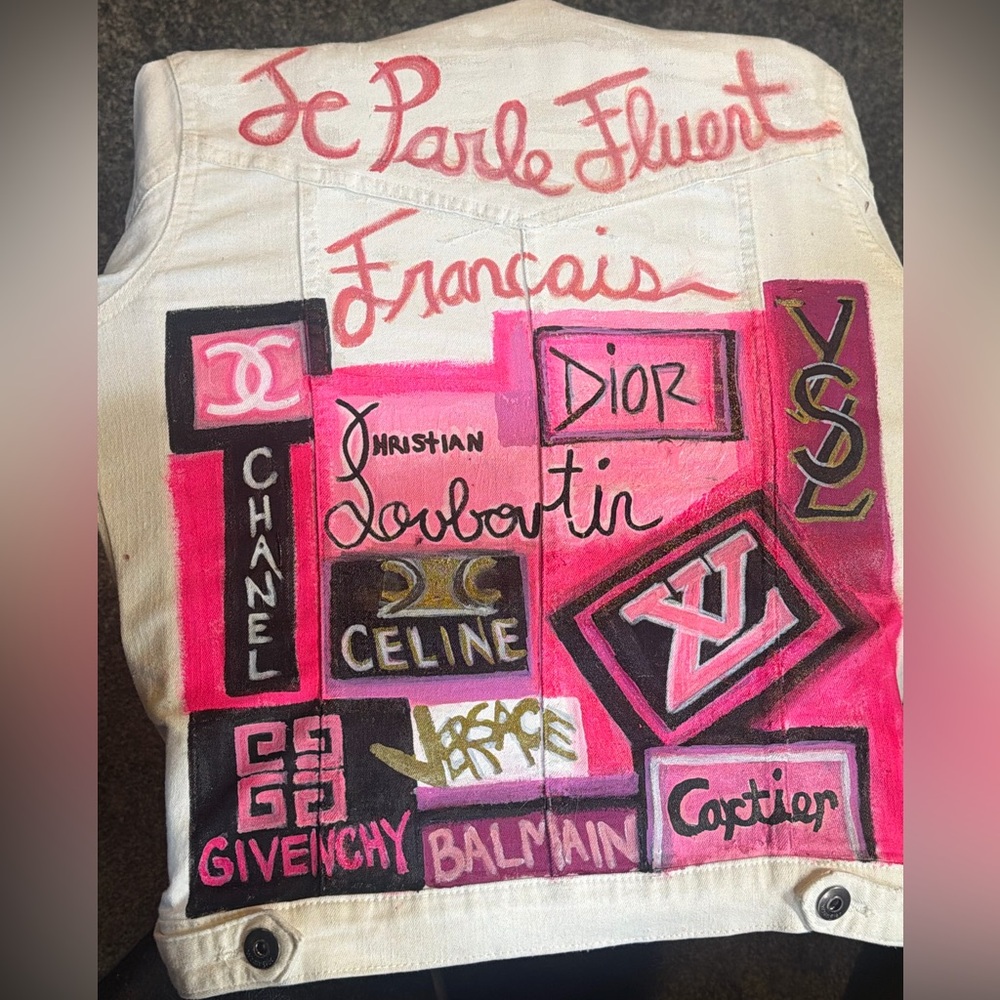 Custom painted white denim size medium Jean jacket “